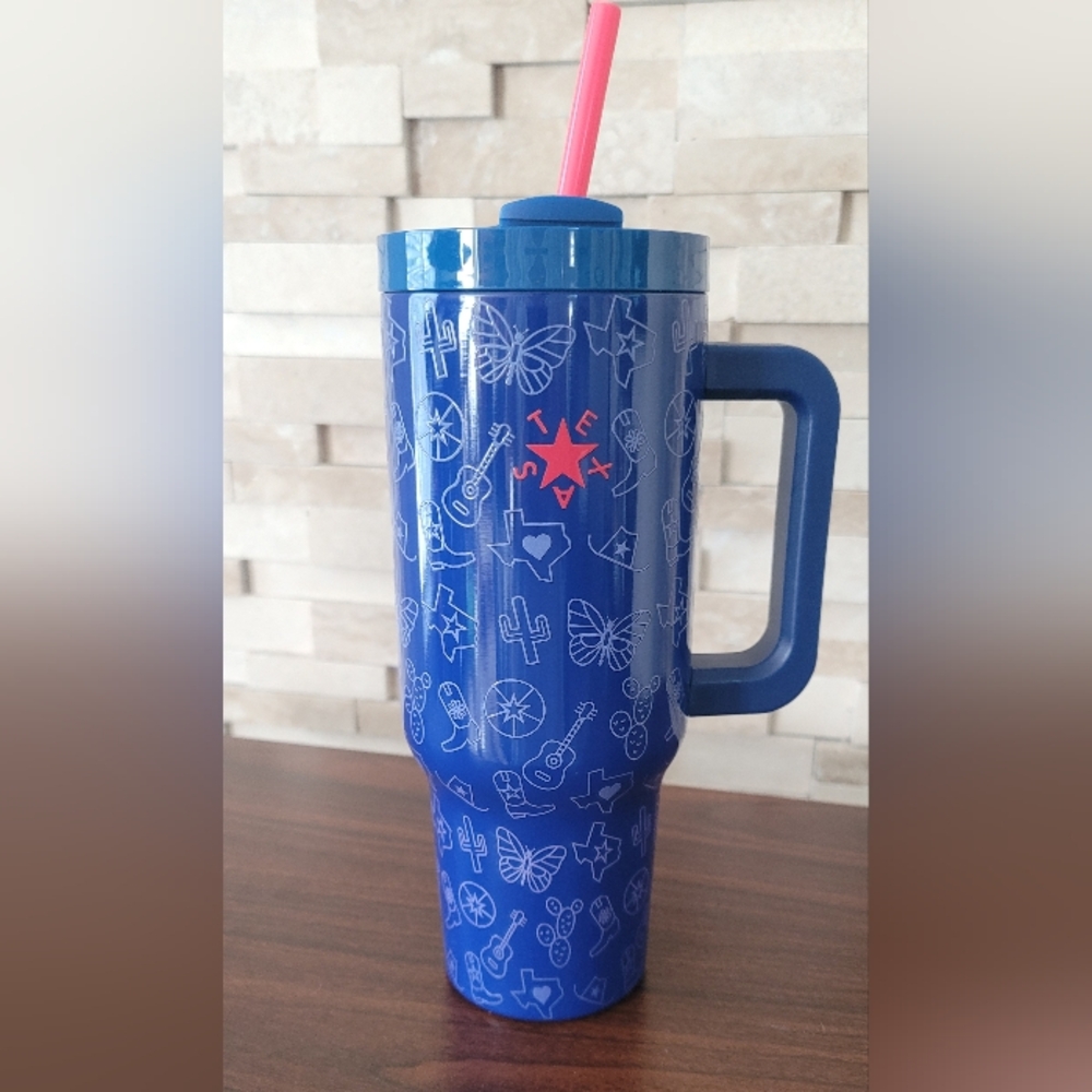 Texas Blue 40oz Travel Mug with Straw